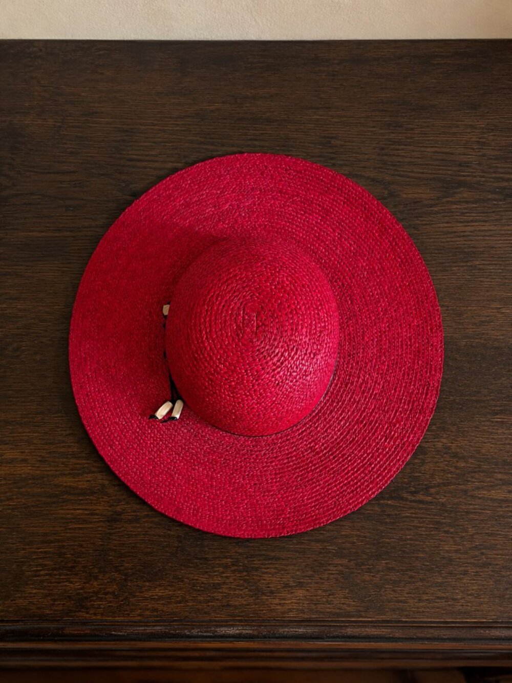 Filippo Catarzi Red 100% Raffia Wide Brim Sun Hat Floppy Hat Made in Italy